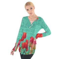 Green Denim Flowers Tie Up Tee by snowwhitegirl