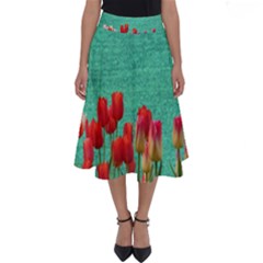 Green Denim Flowers Perfect Length Midi Skirt