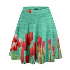 Green Denim Flowers High Waist Skirt by snowwhitegirl