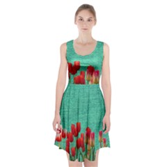 Green Denim Flowers Racerback Midi Dress by snowwhitegirl