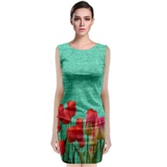 Green Denim Flowers Sleeveless Velvet Midi Dress by snowwhitegirl