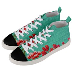 Green Denim Flowers Men s Mid-top Canvas Sneakers by snowwhitegirl