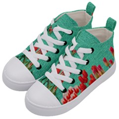 Green Denim Flowers Kid s Mid-top Canvas Sneakers