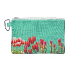 Green Denim Flowers Canvas Cosmetic Bag (large)