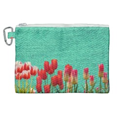 Green Denim Flowers Canvas Cosmetic Bag (xl)