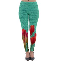 Green Denim Flowers Lightweight Velour Leggings by snowwhitegirl