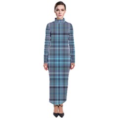 Teal Plaid Turtleneck Maxi Dress