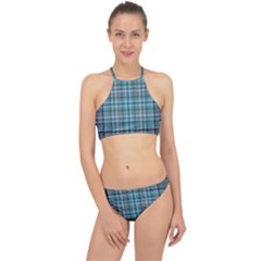 Teal Plaid Racer Front Bikini Set