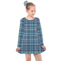 Teal Plaid Kids  Long Sleeve Dress