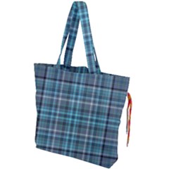 Teal Plaid Drawstring Tote Bag