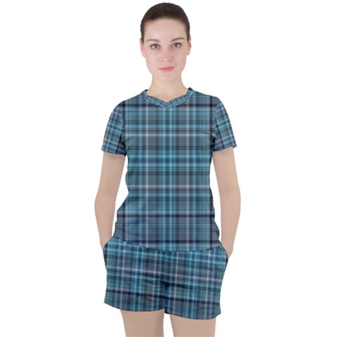 Teal Plaid Women s Tee And Shorts Set by snowwhitegirl