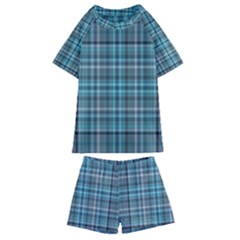 Teal Plaid Kids  Swim Tee And Shorts Set