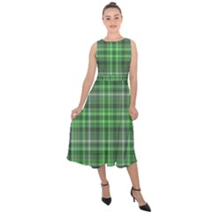 Green Plaid Midi Tie-back Chiffon Dress