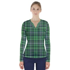 Green Plaid V-neck Long Sleeve Top by snowwhitegirl