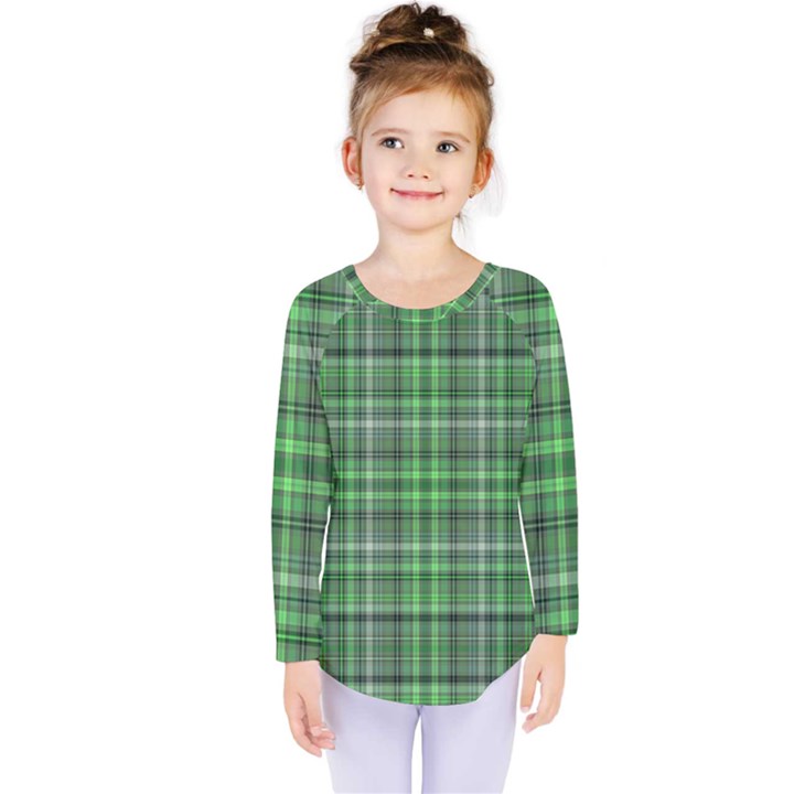 Green Plaid Kids  Long Sleeve Tee