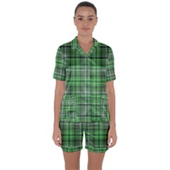 Green Plaid Satin Short Sleeve Pyjamas Set