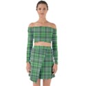 Green Plaid Off Shoulder Top with Skirt Set View1