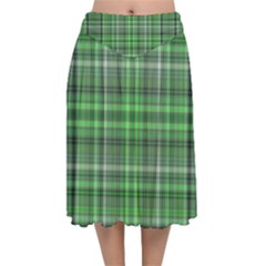 Green Plaid Velvet Flared Midi Skirt