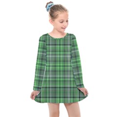 Green Plaid Kids  Long Sleeve Dress