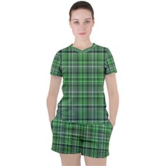 Green Plaid Women s Tee And Shorts Set