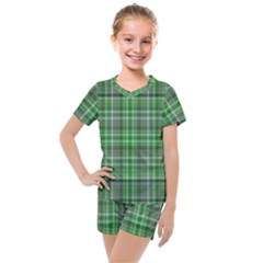 Green Plaid Kids  Mesh Tee And Shorts Set