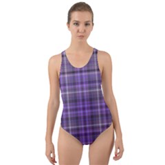 Purple  Plaid Cut-out Back One Piece Swimsuit