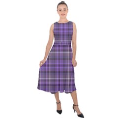 Purple  Plaid Midi Tie-back Chiffon Dress