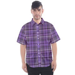 Purple  Plaid Men s Short Sleeve Shirt