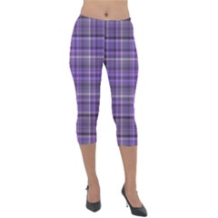 Purple  Plaid Lightweight Velour Capri Leggings 