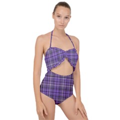 Purple  Plaid Scallop Top Cut Out Swimsuit