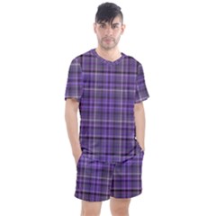 Purple  Plaid Men s Mesh Tee And Shorts Set