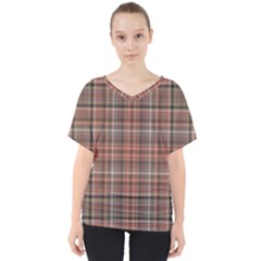 Peach  Plaid V-neck Dolman Drape Top by snowwhitegirl