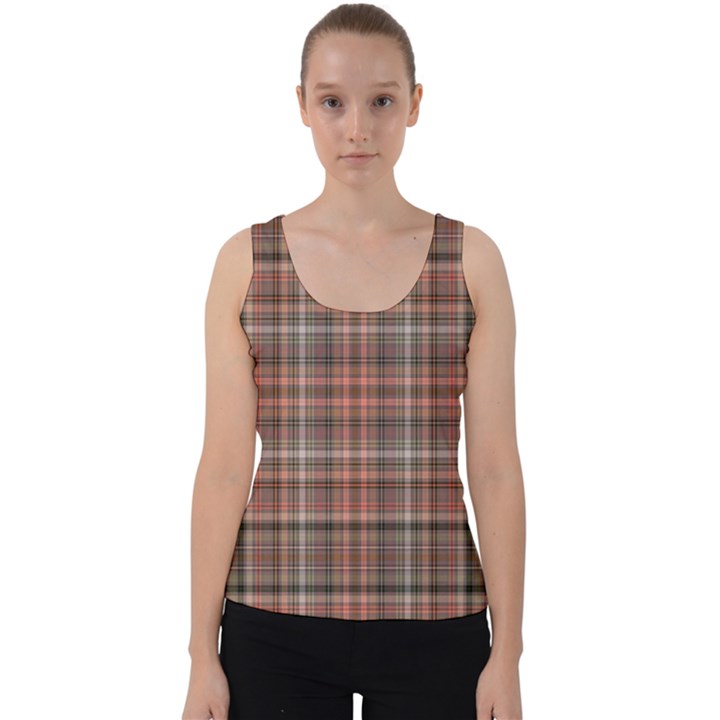 Peach  Plaid Velvet Tank Top