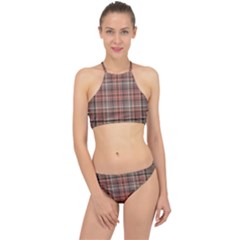 Peach  Plaid Racer Front Bikini Set