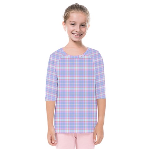 Pink Blue Plaid Kids  Quarter Sleeve Raglan Tee by snowwhitegirl