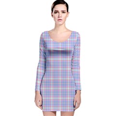 Pink Blue Plaid Long Sleeve Velvet Bodycon Dress