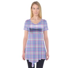 Pink Blue Plaid Short Sleeve Tunic  by snowwhitegirl