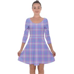 Pink Blue Plaid Quarter Sleeve Skater Dress