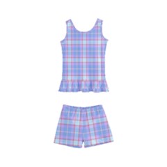 Pink Blue Plaid Kid s Boyleg Swimsuit