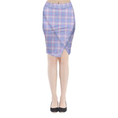 Pink Blue Plaid Midi Wrap Pencil Skirt by snowwhitegirl