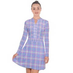 Pink Blue Plaid Long Sleeve Panel Dress