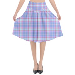 Pink Blue Plaid Flared Midi Skirt by snowwhitegirl