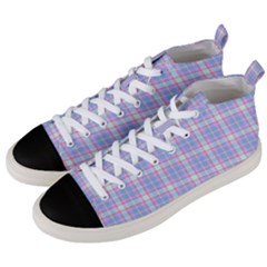 Pink Blue Plaid Men s Mid-top Canvas Sneakers