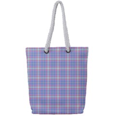 Pink Blue Plaid Full Print Rope Handle Tote (small)