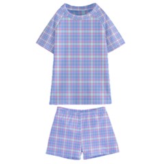 Pink Blue Plaid Kids  Swim Tee And Shorts Set