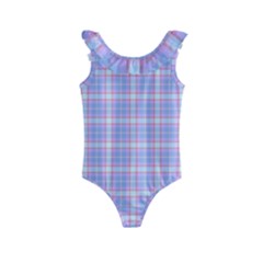 Pink Blue Plaid Kids  Frill Swimsuit