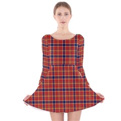 Red Yellow Plaid Long Sleeve Velvet Skater Dress by snowwhitegirl