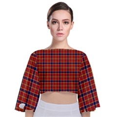 Red Yellow Plaid Tie Back Butterfly Sleeve Chiffon Top