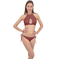 Red Yellow Plaid Cross Front Halter Bikini Set