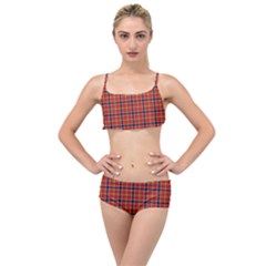 Red Yellow Plaid Layered Top Bikini Set